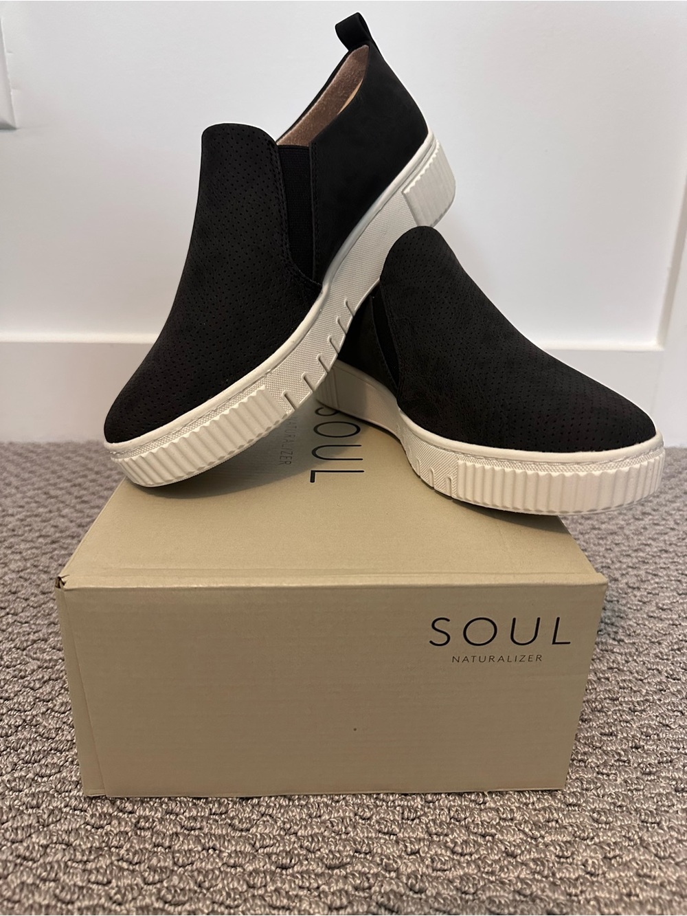 SOUL Naturalizer Women’s Black Slip-On Platform Sneakers with White Sole